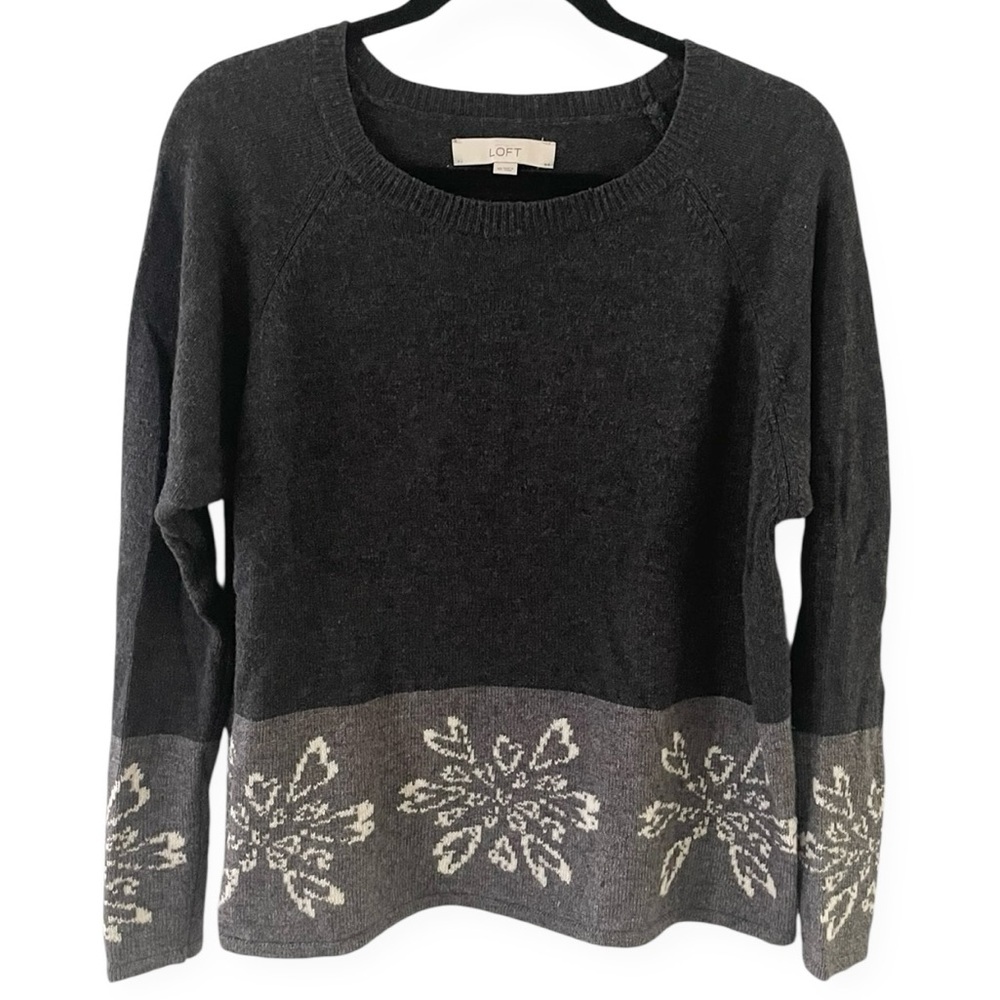 ANN TAYLOR LOFT Heart Wool Rabbit Hair Gray Pullover Sweater Women's Small cozy
